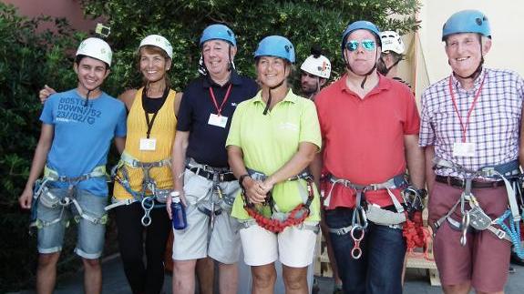 Brave members of the Age Concern team get ready to abseil.