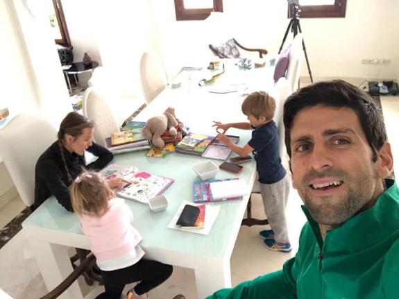 Djokovic with his children.