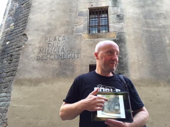 Nick Lloyd at Plaça del Milicia Desconegut, one of the points of interest on his walking tour of Barcelona. 