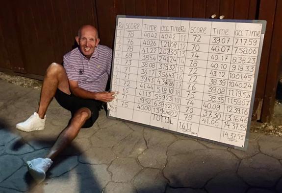 David Steele with his marathon score card. 