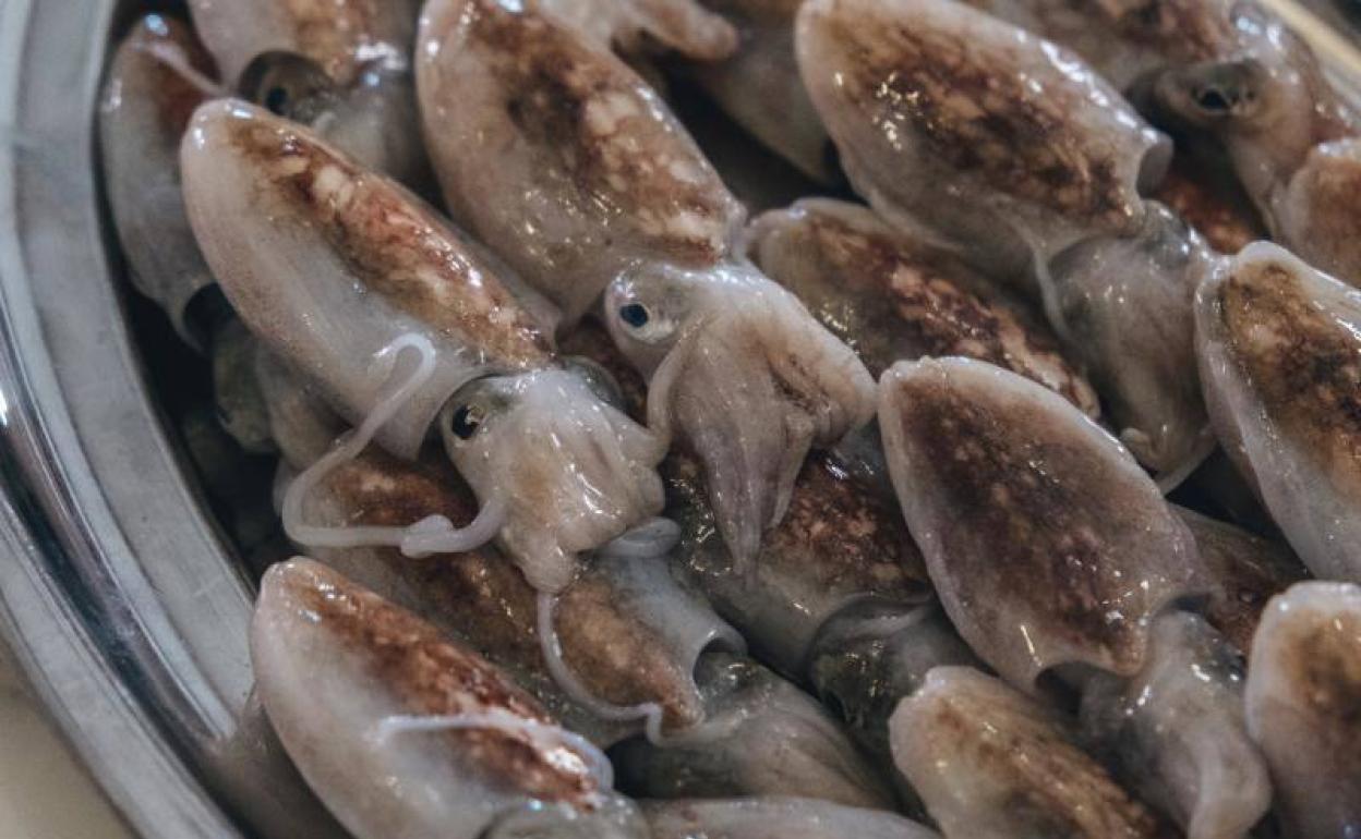 Una ración de chopitos en un restaurante de Alicante.