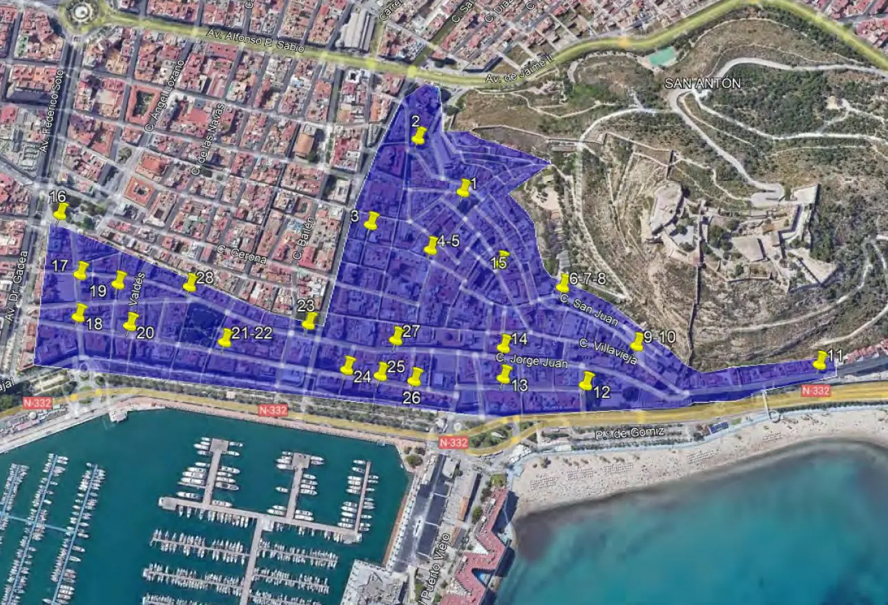 Localización de los nuevos contenedores soterrados de Alicante