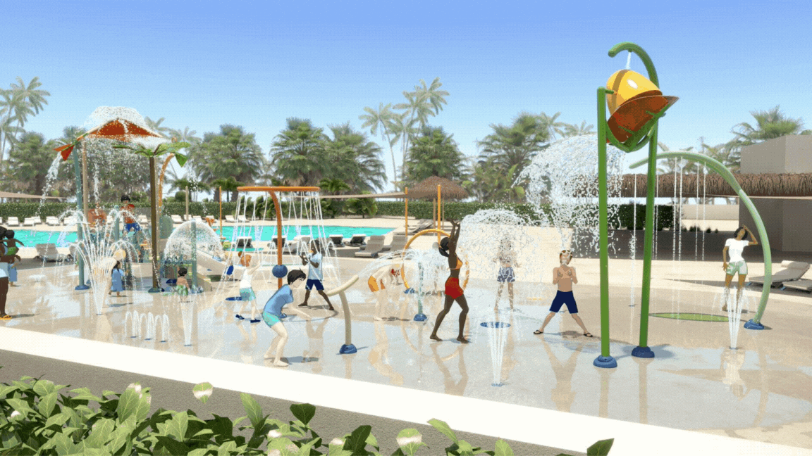 Recreación de la nueva atracción 'splash-pad' de Aqua Natura Benidorm.