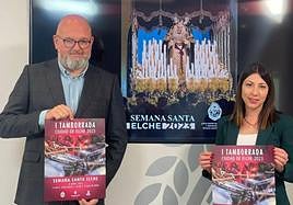 La concejala de Fiestas, Mariola Galiana, y el presidente de la Junta Mayor de Cofradías y Hermandades, Joaquín Martínez.