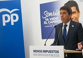 El presidente del PPCV, Carlos Mazón, en la presentación de su plan fiscal.