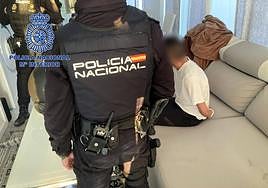 Uno de los agentes junto al detenido durante la intervención