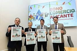 Barcala, Mazón, López y Baño, en la presentación del bono comercio.
