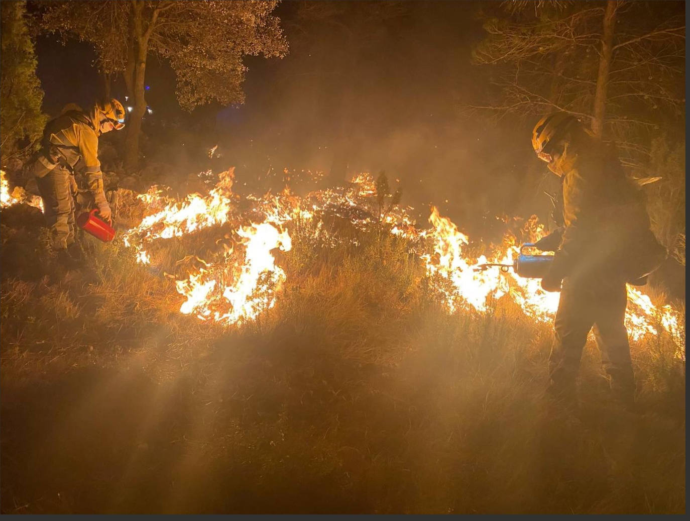Bomberos forestales en pleno operativo de lucha contra las llamas.