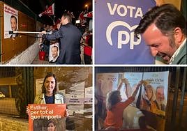 Los candidatos a la alcaldía de Elche de los princiapales partidos durante la pegada de carteles.