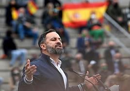 El presidente de Vox, Santiago Abascal, durante un mitin.