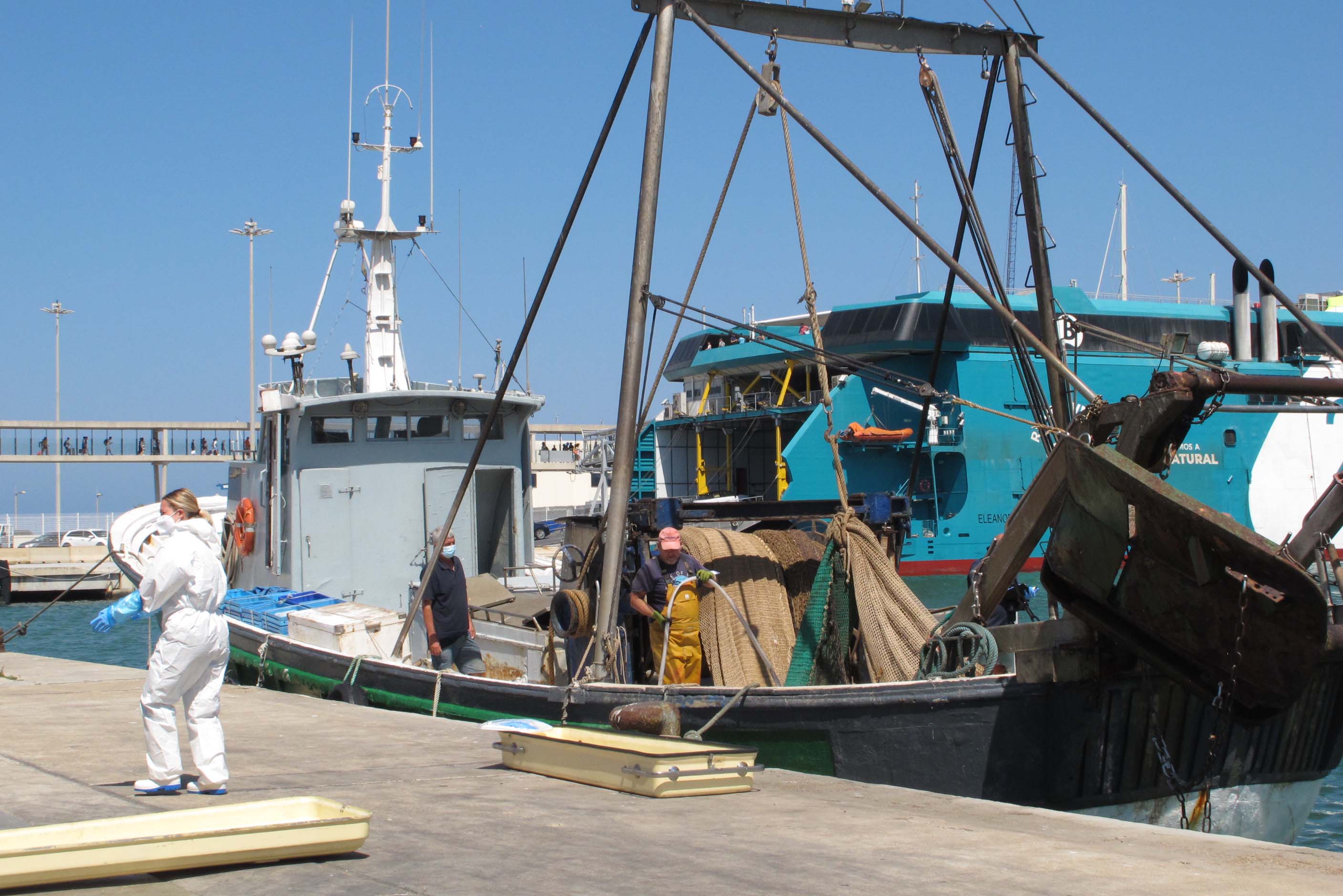Imagen principal - Agentes de la Guardia Civil han estado presentes en la llegada de la embarcación al puerto de Dénia.