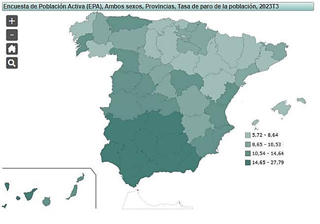 Comparativa por provincias de la tasa de paro.