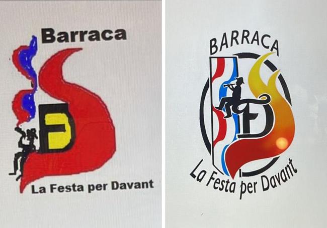 Identidad visual de La festa per davant, en boceto y logo definitivo.