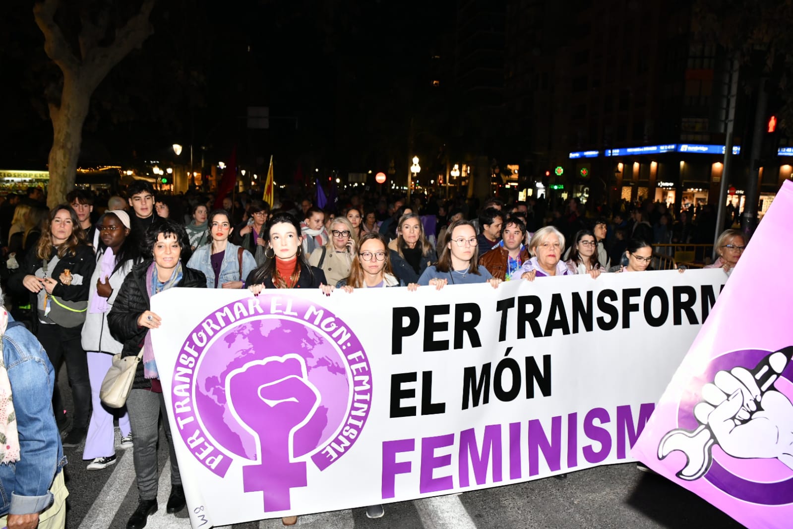 Marea morada y antorchas en las calles de Alicante