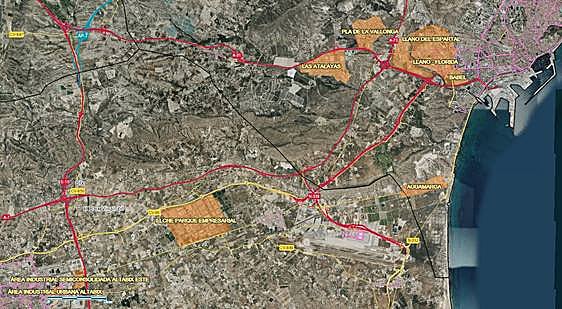 Mapa parcial de suelo industrial de Alicante y Elche.