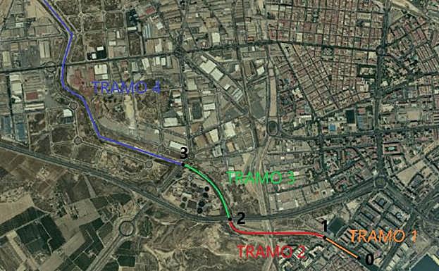 Mapa con los tramos divididos para realizar las labores de actuación.