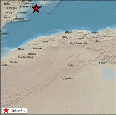 La estrella roja indica el lugar del epicentro 