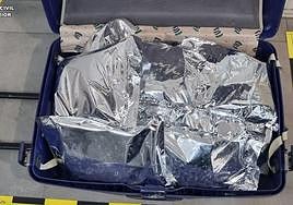 La droga fue hallada dentro de una maleta.