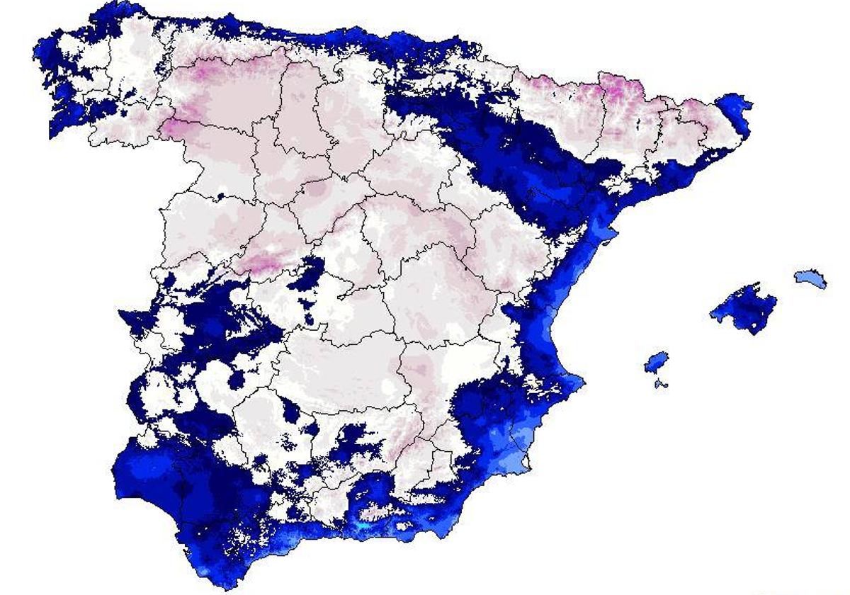 Mapa de frío previsto para los próximos días.