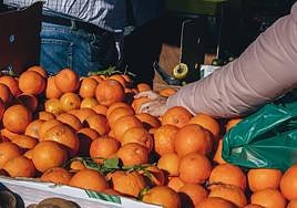 Puesto de naranjas y cítricos en el mercadillo de Teulada de Alicante.
