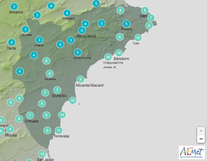 Previsión de temperaturas para las 8 hoas del domingo 21 de enero.