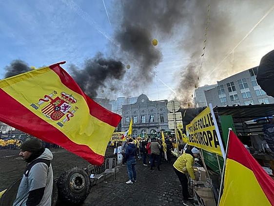 Un momento de la protesta en Bruselas en la que estuvo presente Asaja.