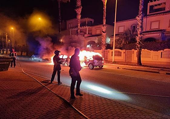 Efectivos trabajan en la extinción de las llamas.