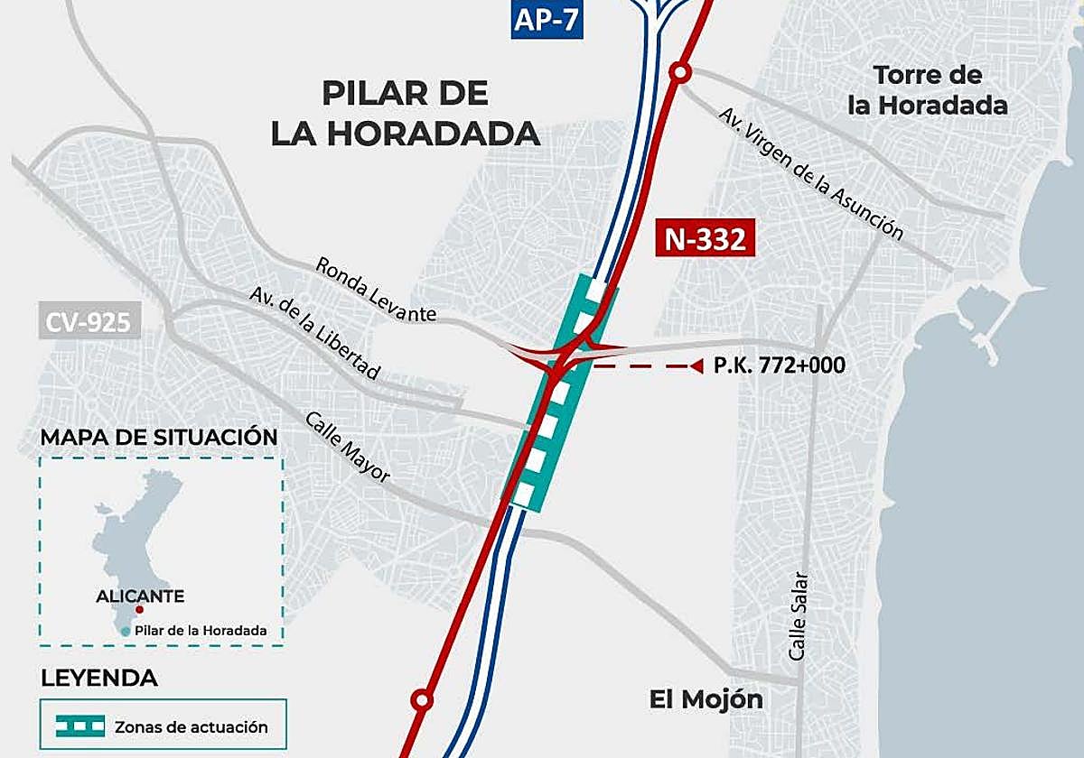 Mapa que marca las obras en Pilar de la Horadada.