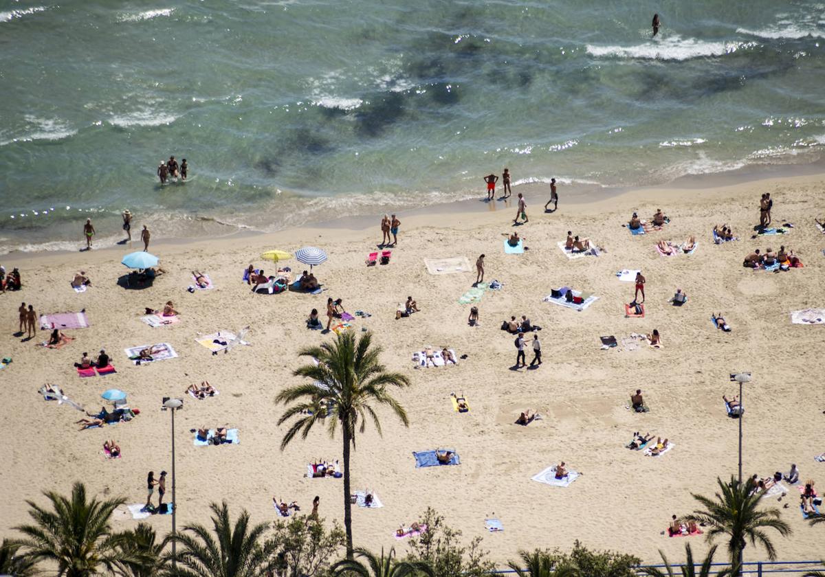 La playa del Postiguet llena en pleno abril de 2023.