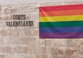 La bandera LGTBI, en la fachada de Les Corts en 2023.