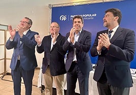 Toni Pérez, Miguel Tellado, Carlos Mazón y Luis Barcala, en la junta directiva del PP provincial.
