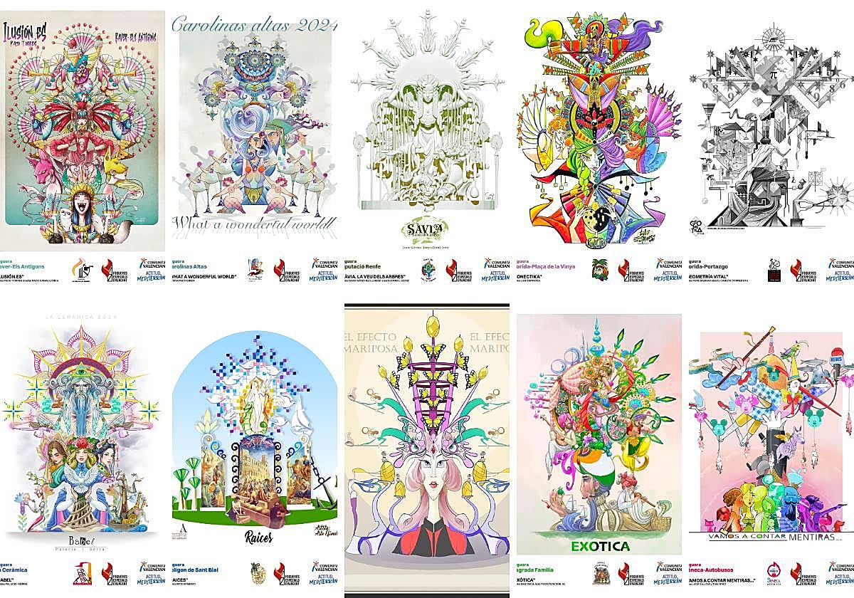 Bocetos de las diez Hogueras Especiales de Alicante.