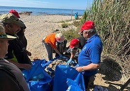 Voluntarios durante la recogida de los vertidos en la cala L'Amerador.