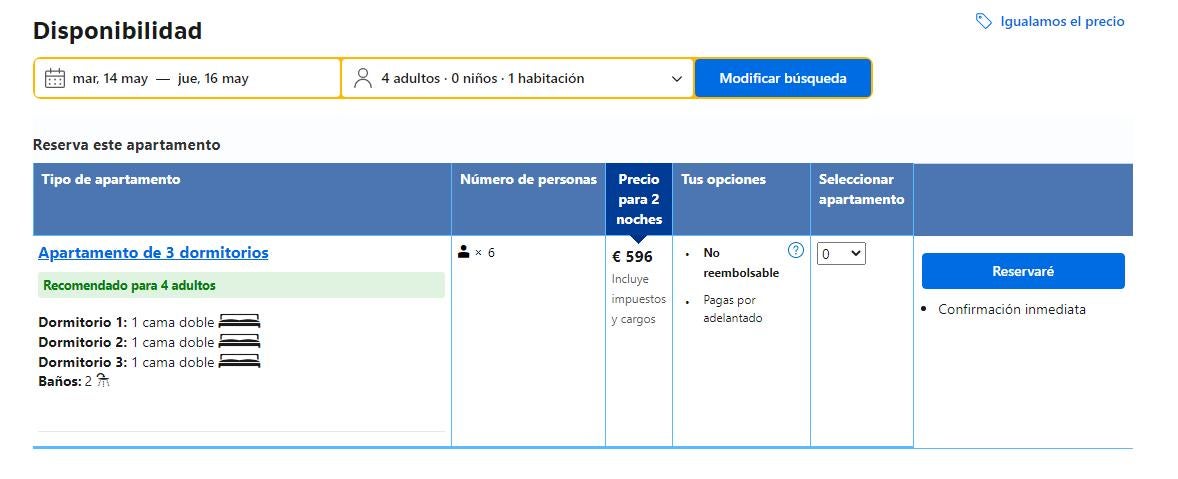 Precio para un apartamento de lujo en la isla de Tabarca durante un fin de semana en mayo.