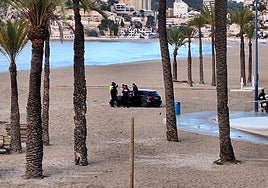 El vehículo aparcado en la playa de Poniente de Benidorm.