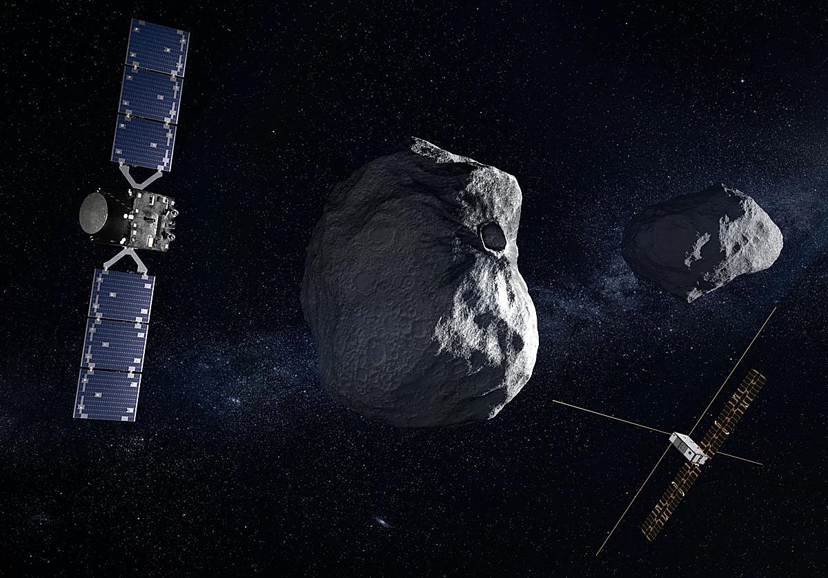 Nave Hera y Cubesat Juventas aproximándose a Didymos.