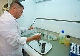 Francisco Manuel Roldán Velázquez en el laboratorio de Electroquímica Aplicada y Electrocatálisis.
