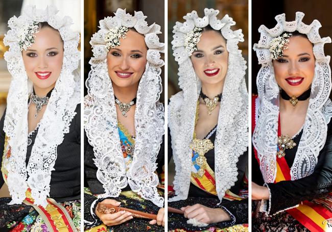 Isabel Bartual, Marina Niceto, Belén Mora y Alba Muñoz, cuatro belleas del foc de Alicante.