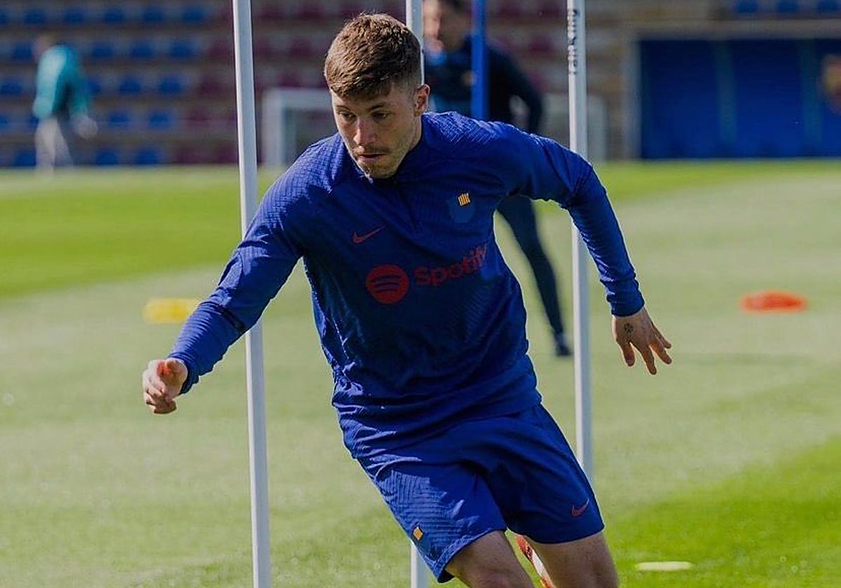 Antonio Aranda, durante un entrenamiento con el Barcelona B.