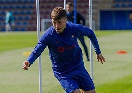 Antonio Aranda, durante un entrenamiento con el Barcelona B.