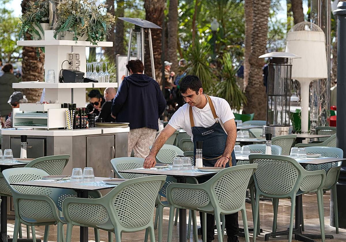 Camarero en un bar del centro de Alicante.