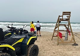 Miembros de la Policía Local y socorrista de El Campello vigilando la costa.