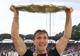 Affengruber celebra el título de la Bundesliga con el Sturm Graz.