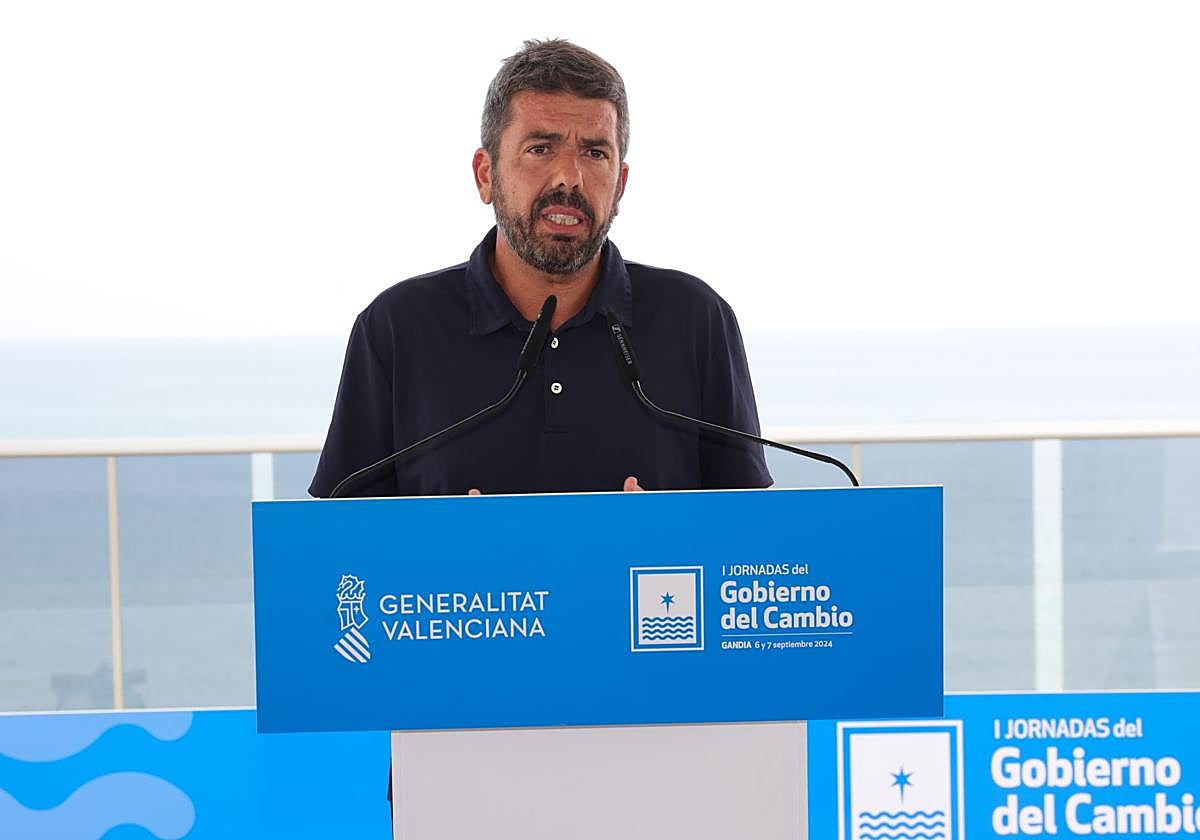 El presidente de la Generalitat, Carlos Mazón, en las jornadas de evaluación del primer año del Consell, en Gandía, este sábado.