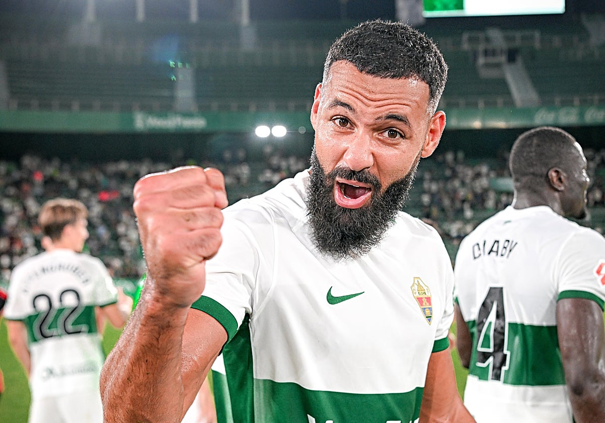 Mourad celebra la victoria ante el Mirandés.