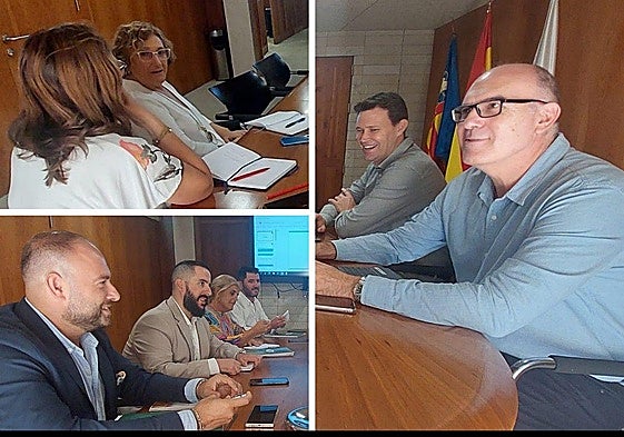 A la izquierda, los grupos políticos del PSPV (arriba) y Vox (abajo); a la derecha, el vicealcalde, Manuel Villar, y el edil de Hacienda, Toni Gallego.