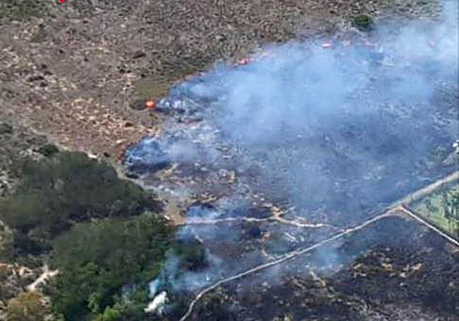 Las llamas calcinaron una zona de matorrales.