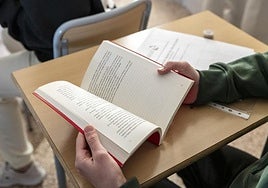 Un estudiante de Alicante con su lectura en clase.