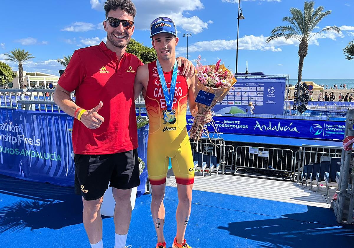 David Cantero con su entrenador, Roberto Cejuela.