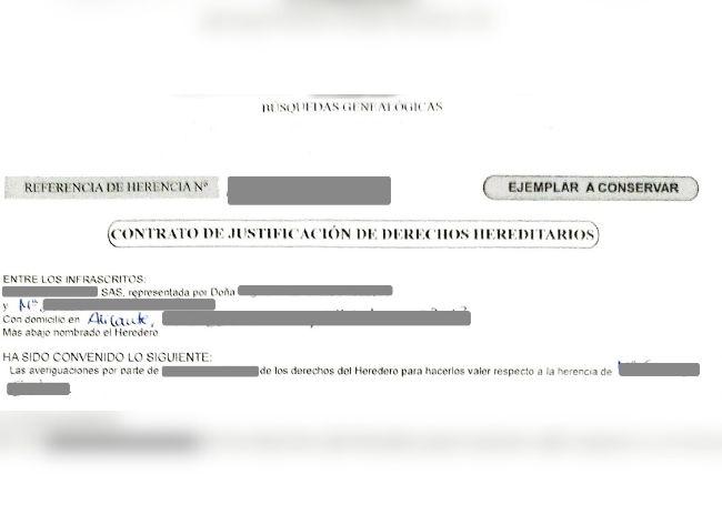Contrato que accede a tramitar la herencia.